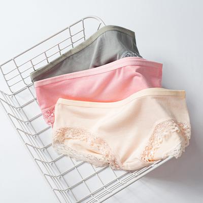 Women Underpants Seamless Solid Color Soft Lace Breathable Mid Waist Moisture-wicking Elastic Anti-septic Butt-lifted Lady Briefs Panties