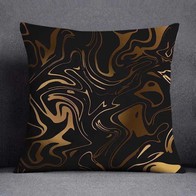 Quadratischer Kissenbezug mit geometrischem Blumenmuster in Schwarz und Gelb, dekorativer Kissenbezug für Zuhause und Büro