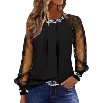 Women's Round Neck Highlight Mesh Sleeves Blouses Plus Size T-Shirt