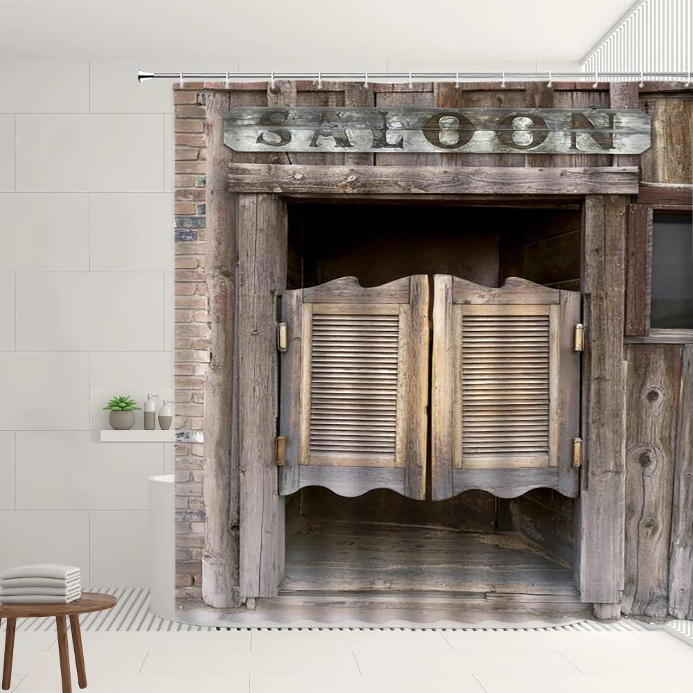 Westlicher Cowboy Duschvorhang Retro Cowboyhut Bauernhofmuster Badezimmer Badewannen Dekoration Wasserdichtes Stoffdisplay Mit Haken