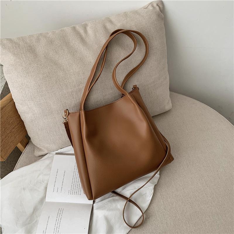 

Women s Faux Leather Tote Bag New Korean Style Large Capacity Magnetic Closure Shoulder Crossbody Purse коричневий
