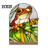 Stylish Interior Ornament Stained Glass Style Acrylic Table Centerpieces, Floral & Landscape Pattern Durable Desk Tabletop Sign with Wood Base