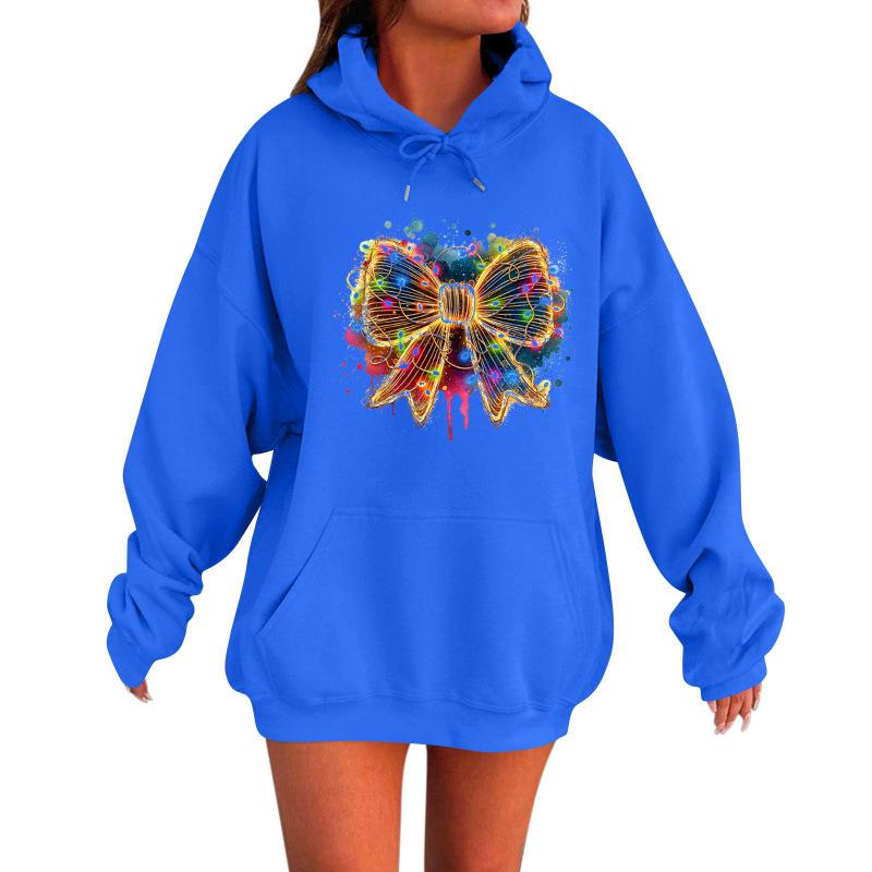 Spring 2025 European & American Trendy Unisex Bow Print Hooded Sweatshirt