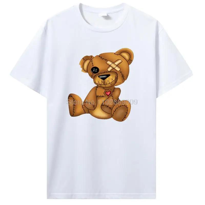 Teddy Bear Playing Badminton T-shirt Cotton Clothing Tops Graphics Kawaii Men Women Short Sleeve Print TShirt Tees Women Men