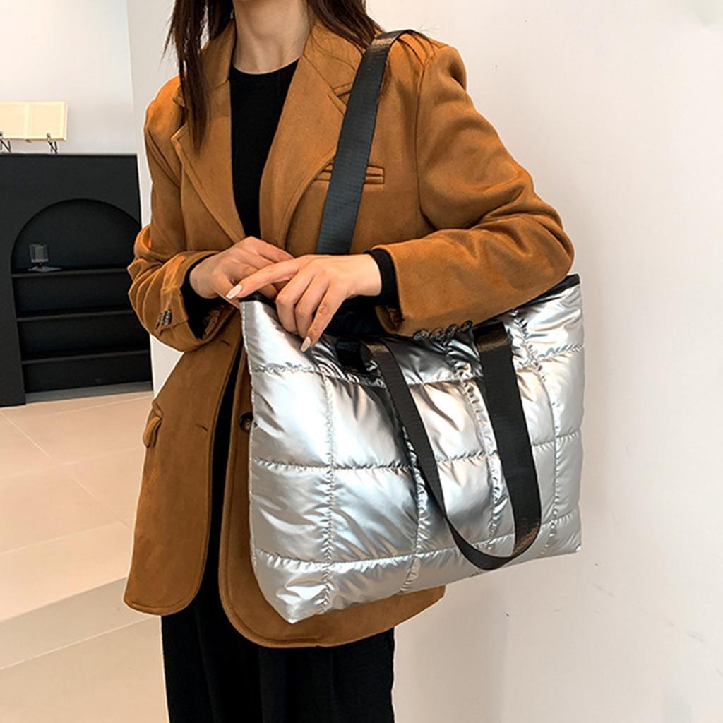 Large Puffy Shoulder Bag Filled Cotton Soft Padded Winter Handbag Women Pillow Shopper Bag for