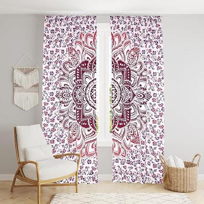 Krásne indické bohémske psychedelické hippie ombre okenné závesné panely do spálne, obývačky, na balkón (Ružová červená mučenka)