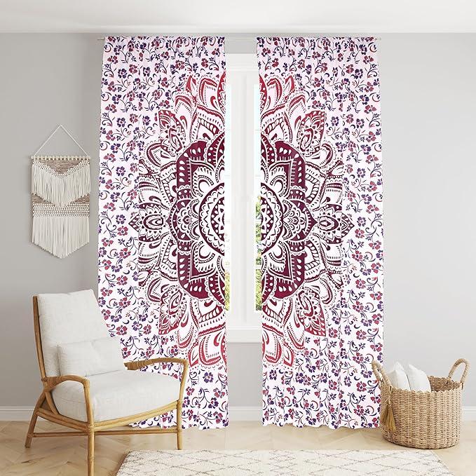 

Bless International Beautiful Indian Bohemian Psychedelic Hippie Ombre Window Curtain Panels for Bedroom, Living, Balcony (Pink Red Passion Flower) 83 L x 38 W