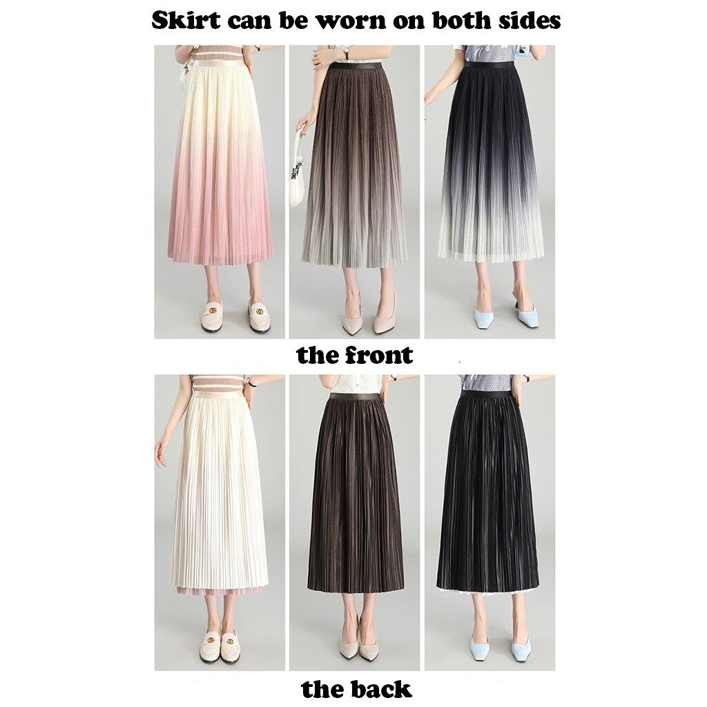 Qooth Falda Midi plisada con gradiente de cintura elástica para mujer falda elegante Reversible de corte a para verano primavera QT2102