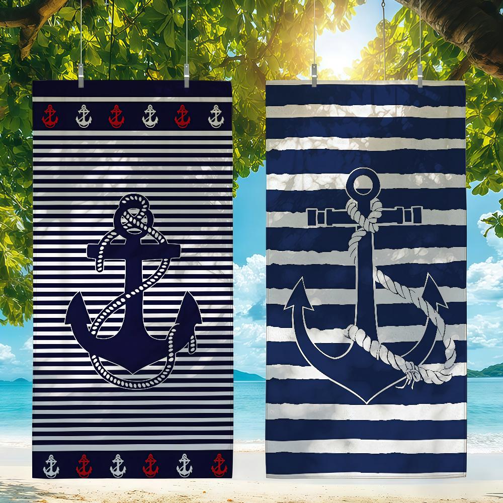 Nautical Anchor Nautical Style Towel Quick Drying Beach Towels Are Suitable For Swimming Pools Camping Yoga And The Gym