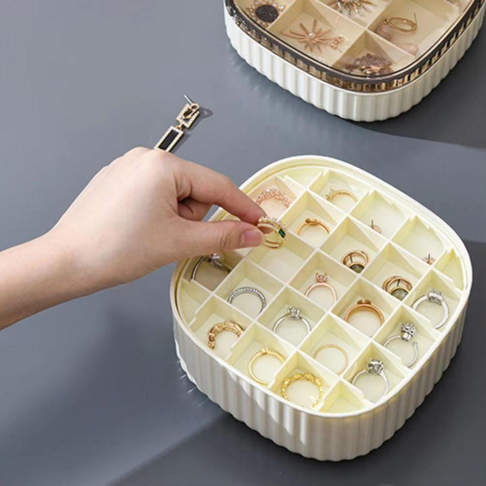 Multi-Compartments Earrings Storage Case Transparent Lid Travel Jewelry Holder  Rings