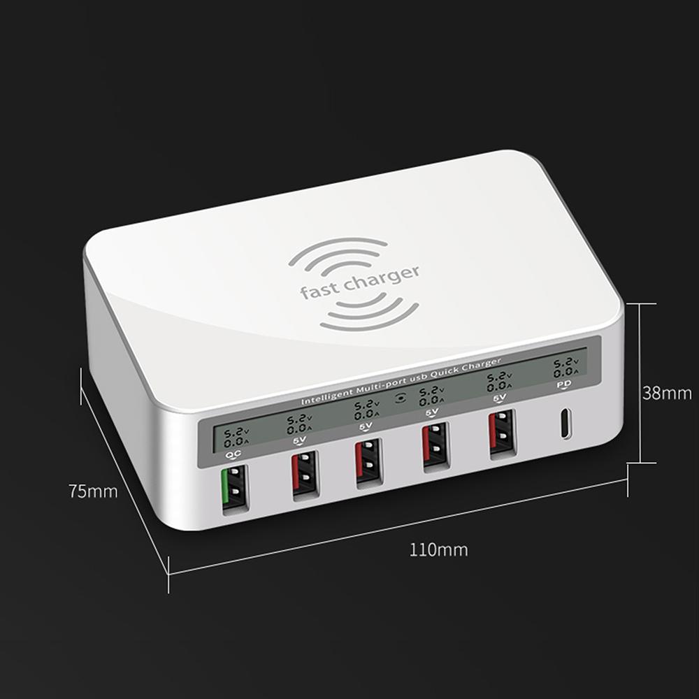 USB PD QC Charger Adapter Wireless Charger 6 Ports Fast Charging Station for IPhone 16/15/14 Pro Max IPad, Samsung Huawei