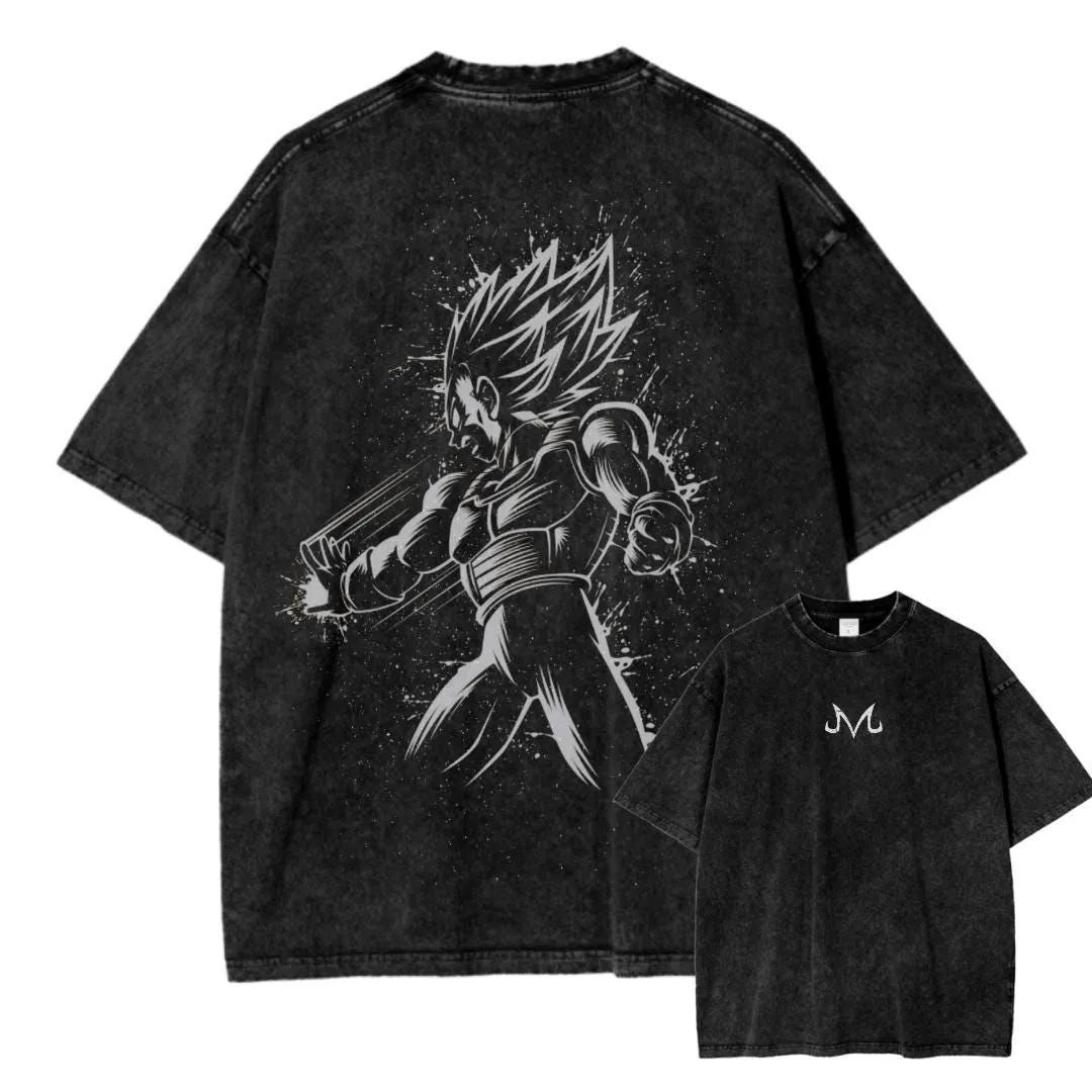 

Majin Vegeta T Shirt Men Acid Wash Oversized Anime White M Logo Ink Splatter Cotton Vintage Streetwear Graphic Back Top Tee M