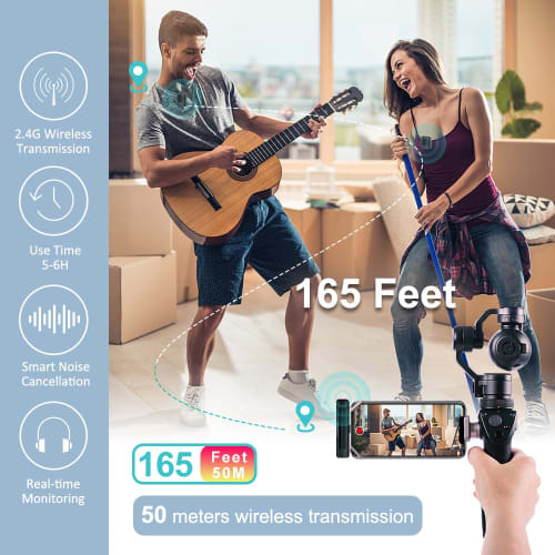 KIMAFUN Wireless Lapel Microphone for iPhone/iPad, Compatible with Two People Simultaneously, Plug & Play, Instant Connection, Noise Reduction, 360 S