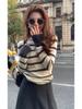 Women's Stylish Slim-Fit Sweater with Contrasting Stripes and Half-High Collar for Autumn/Winter