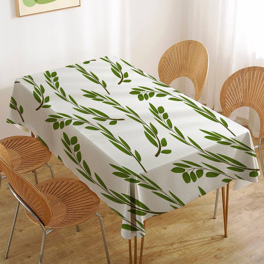 Plant Leaf (Green) Home Tablecloth - Waterproof, Anti-Stain, Rectangular For Dining Decor & Accessories