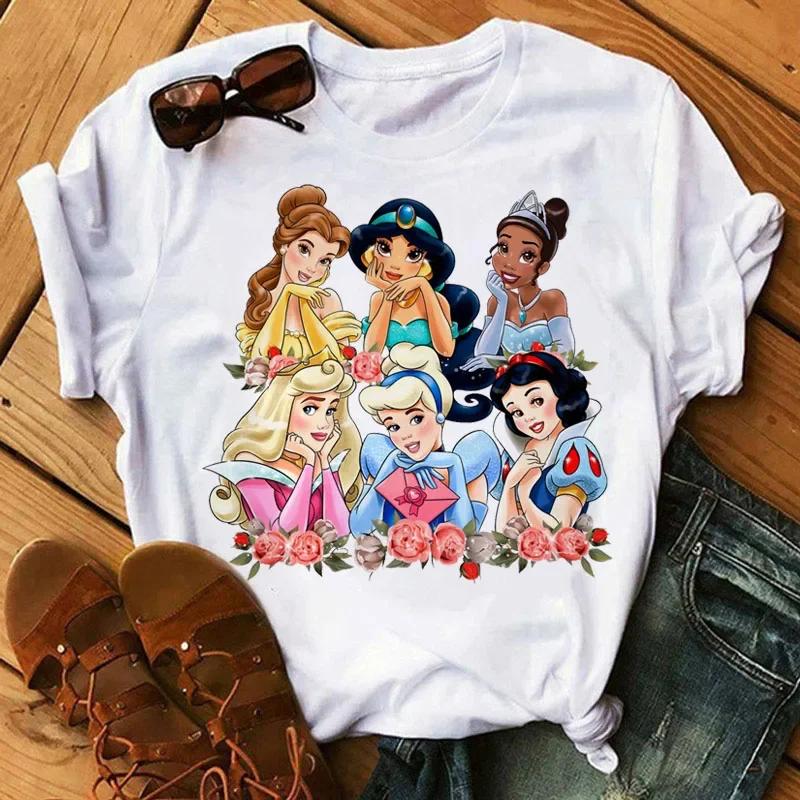 Disney Princess Creative Printed Short Sleeve Tshirt 2025 Summer New Women Cute Plus Size Harajuku Loose Casual Comfortable Top