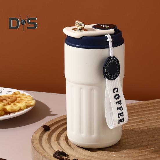Cana termica de cafea cu afisare a temperaturii 450 ml capac rezistent la scurgeri Cana de cafea reutilizabila din otel inoxidabil Cana cu vid cald si rece pentru iubitorii de cafea