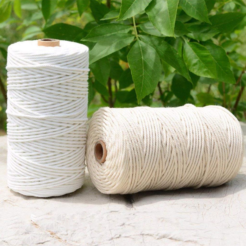 Alantis Authentisches Makramee Handgefertigt Baumwollstricken Natürliche Baumwolle Innenwand Topfpflanze DIY 4mm Breit x 300m Lang Seil, Beige, Garn, Garn,