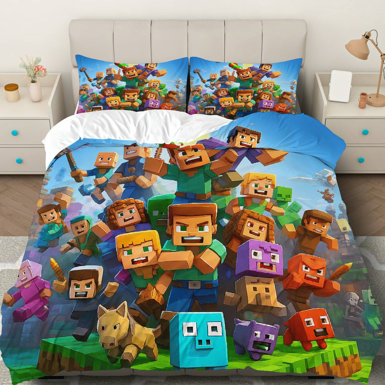 3pcs Bedding Including 1 Duvet And 2 Pillowcases (Filler Not Included), Featuring a Vibrant And Playful Gaming Theme, Perfect for Christmas 135x200cm