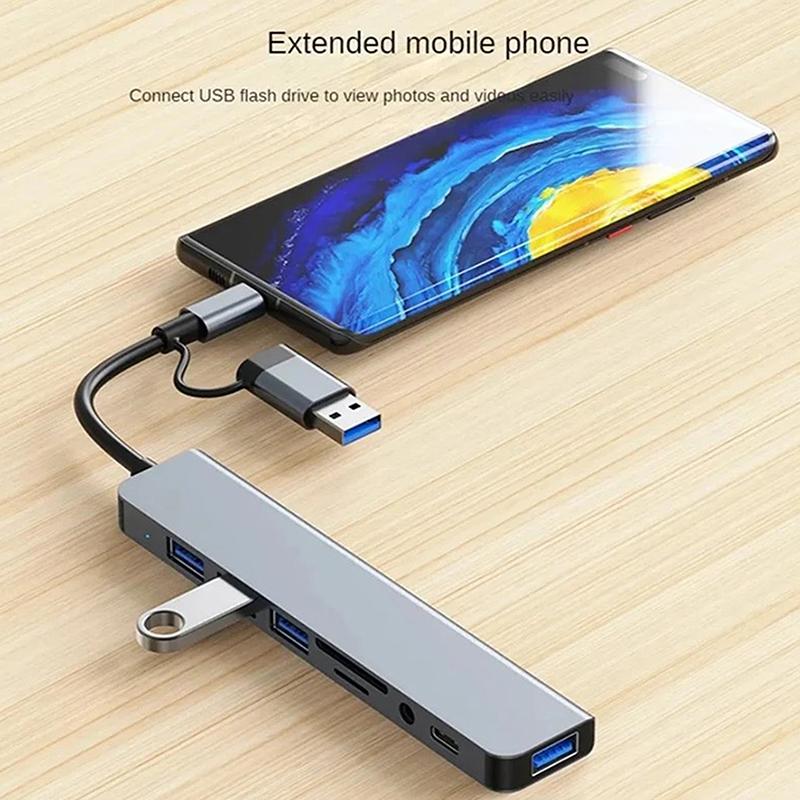Usb C Hub Usb Splitter 8 In 1 Usb Extender With 4 Usb Port 1 Usbc Port Tf/Sd Card Reader Audio Output Compatible For Macbook
