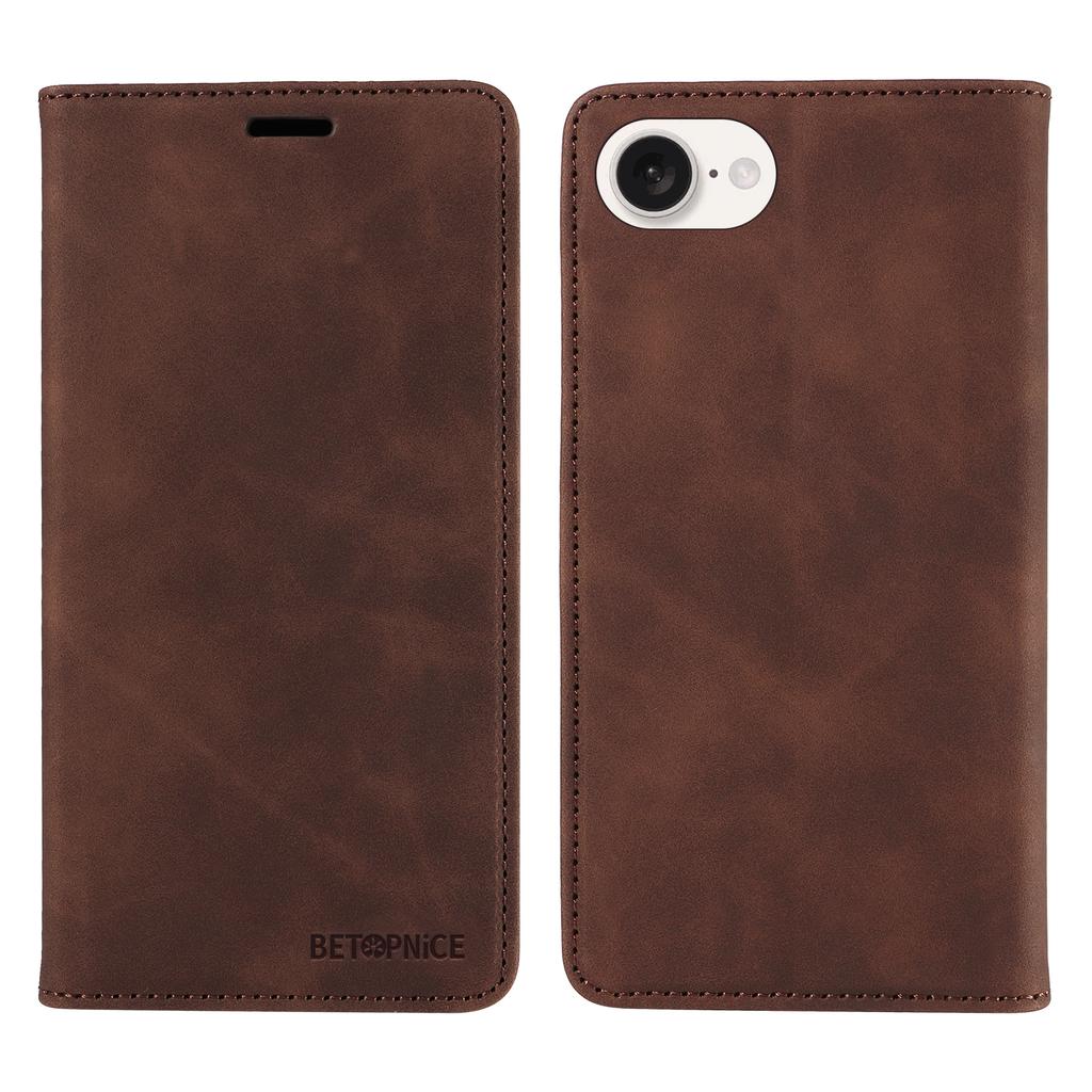 BETOPNICE 003 Do iPhone'a 16e Etui portfelowe Blokowanie RFID Skóra+TPU Odporne na wstrząsy Obudowa telefonu