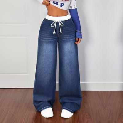 Dames Wijde Pijpen Jeans Casual Highwaist Rechte Denim Broek Met Zakken