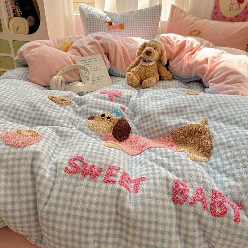 OEING Winter Milk Velvet Baby Bedding Set 1.8m Bed (200x230cm Quilt)