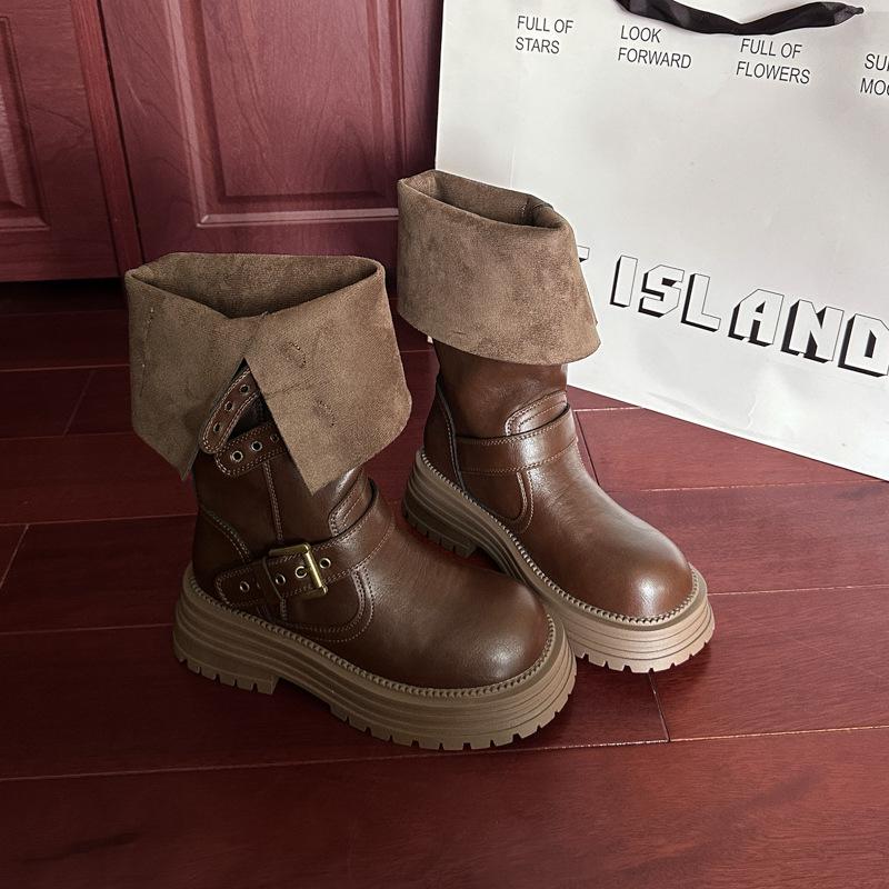 

Коричневые ботинки Maillard Boots Женские 2025 Новые осенние ретро западные ковбойские ботинки на платформе высокие ботфорты 39
