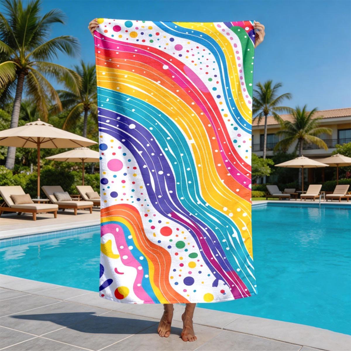 

Rainbow wave line design polyester microfiber beach towel is highly absorbent, suitable for swimming and beach outings W40*H60(CM)