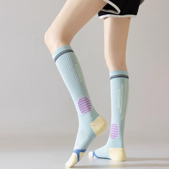 Sports Compression Socks Women Knee High Athletic Socks Elastic Breathable Cushioned Socks for Running Fitness Yoga Dance