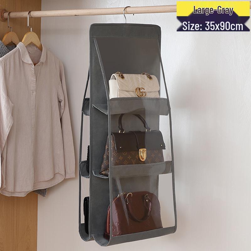 Double-Sided Transparent Hanging Organizer with Six Storage Pockets - Dustproof Wardrobe Bag