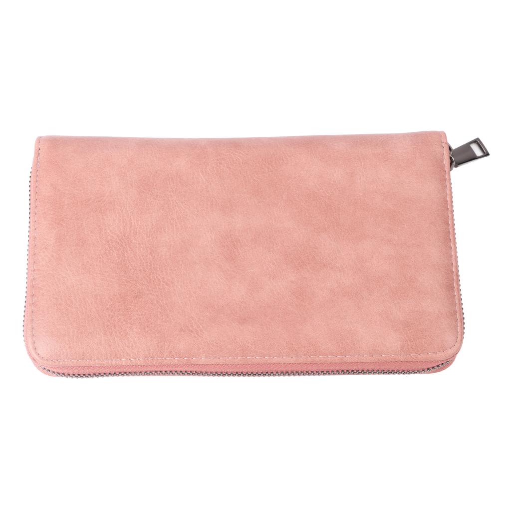 Long Women Wallet NFC RFID Blocking Purse PU Leather Credit Card Holder with Carrying Strap Pink