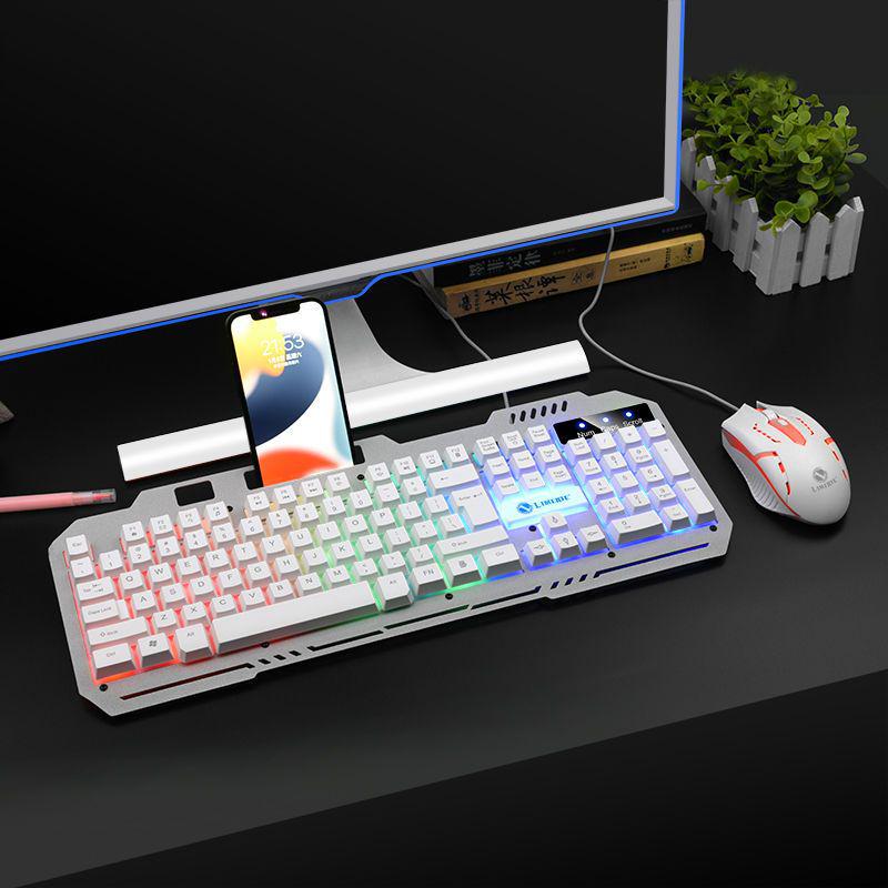 Metal Gaming Keyboard & Mouse Set with Mechanical Feel & Floating Keys