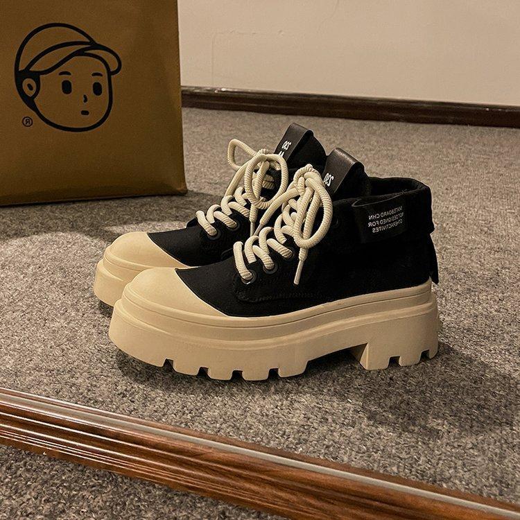 Wasteland wind Martin boots women's 2025 autumn new popular British style platform short boots inner height-increasing canvas mountaineering boots