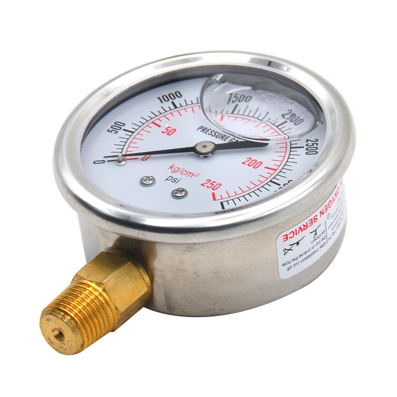 Stainless Steel Hydraulic Fluid Pressure Gauge 0-3500PSI US Thread Manometer