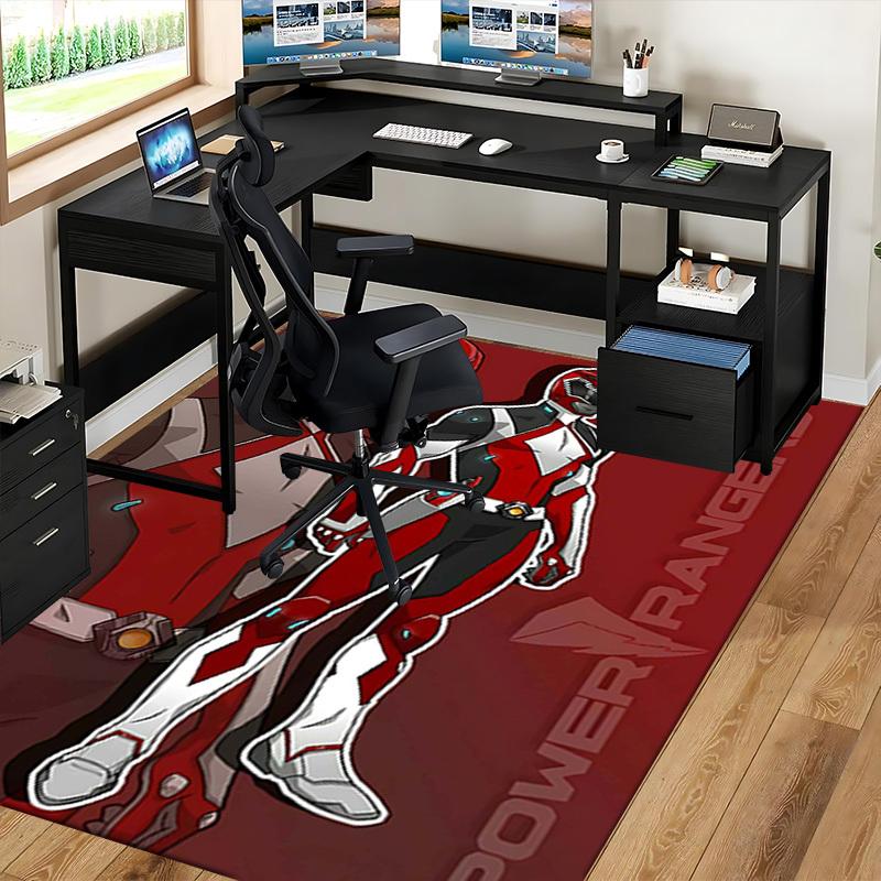 1pc Power Rangers Red Ranger Anime Cartoon Design Office Chair Mat Non-Slip Carpet for Home Decor, Living Room, Bedroom, Game Room - Suitable for All