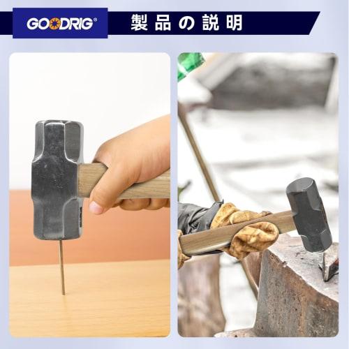 GOODRIG Octagonal Hammer with Wood Handle, 3 Lbs, Silver, for Ironwork, Masonry, Civil Engineering, Demolition, Camping, and Carpentry