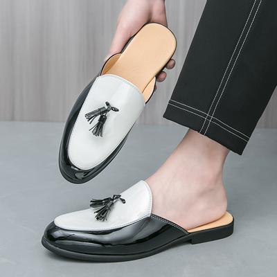 Designer Neue Herren Weiß Schwarz Mix Quasten Halbschuhe Fahrschuhe Casual Lackleder Pantoletten Mokassins Atmungsaktive Slipper