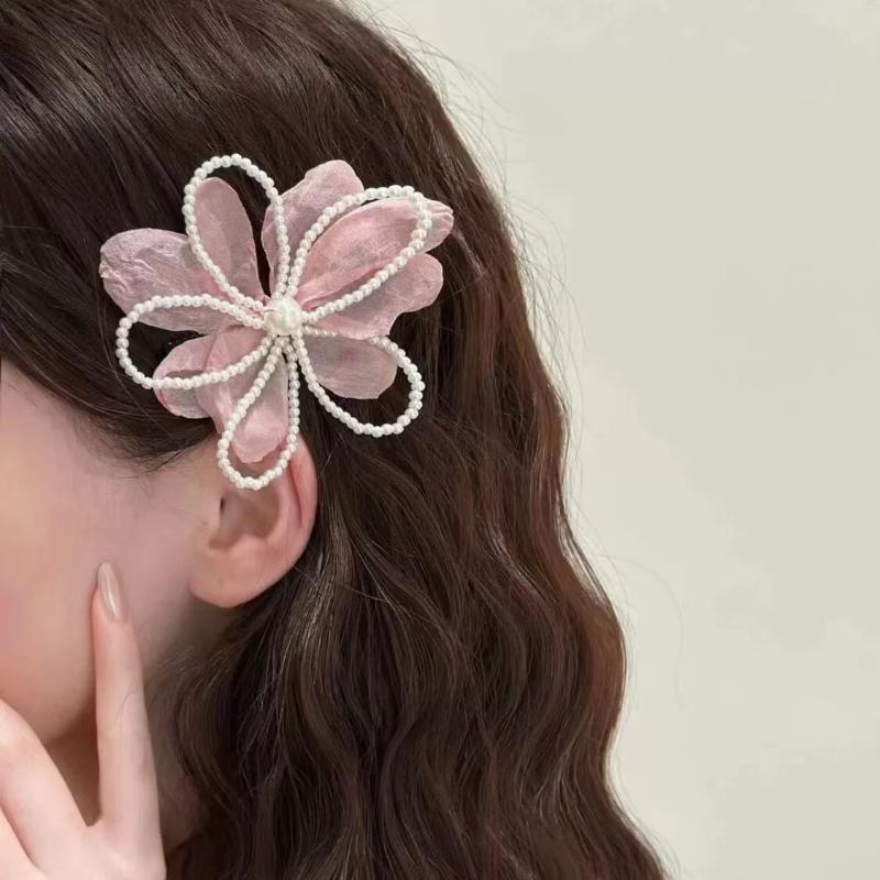 1pc Large Flower Pearl Hair Clip Women's Side Hair Accessory Elegant Hairpin Korean Style Hair Accessories