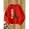 European Size Eiffel Tower Print Unisex Round Neck Sweatshirt, Autumn and Winter French-Style Romantic Look, Perfect Gift for Girls
