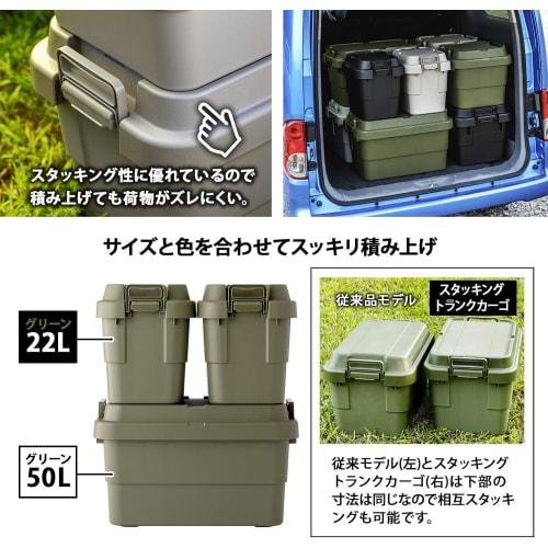 RISU Trunk Cargo Storage Box, 22L, Green, Made In Japan, TC-20S, Set of 2, Stackable, Waterproof, for Outdoor Storage, Camping, GHON100