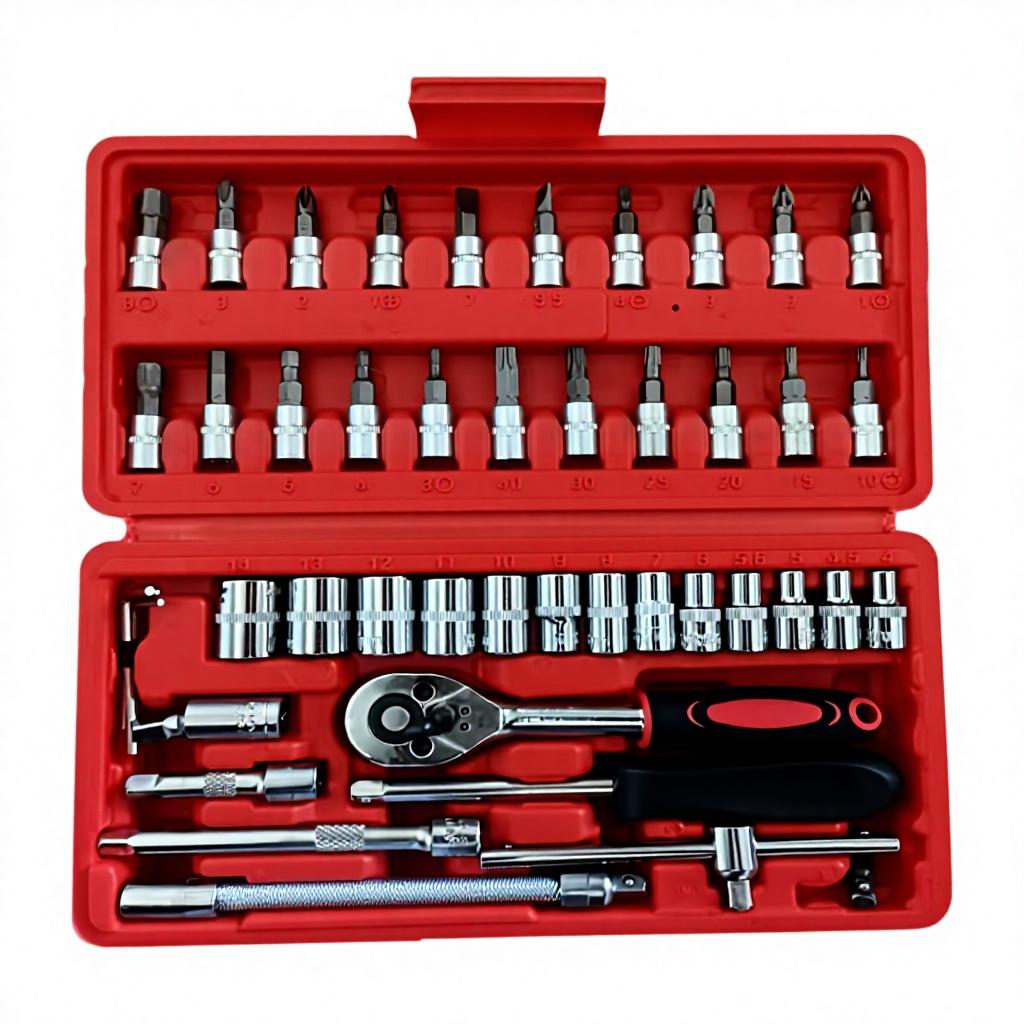 46 Pcs Household Auto Repair Tool Box Carbon Steel Wrench Socket Ratchet Hand Tool Set with 1 Year Warranty Customizable