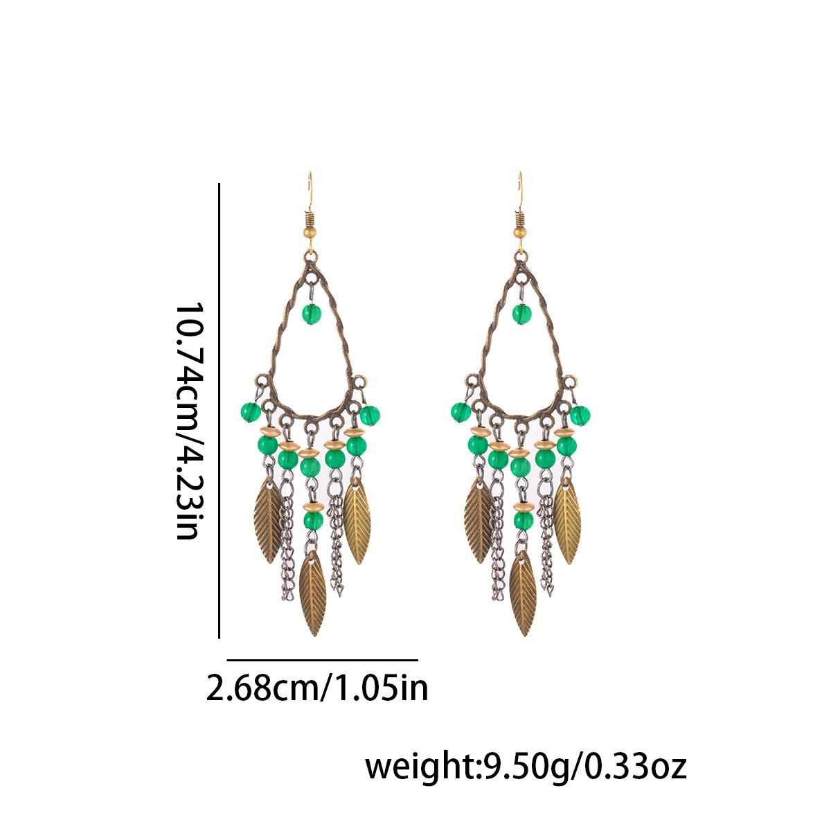 

Винтажные богемные серьги с бахромой из бисера в виде зеленых листьев, длинные, элегантные, уникальные, эффектные зелёный