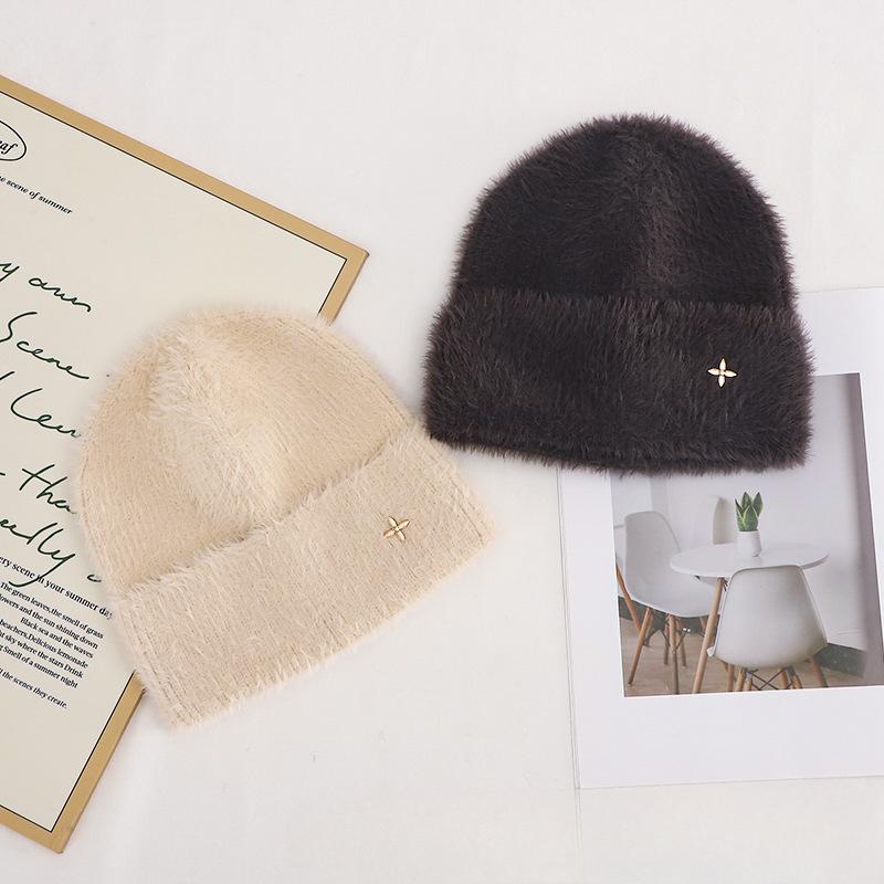 Autumn and Winter Wool Hat for Women Plush New Korean Version Versatile Warm Ear Protection Thickened Fashionable Knit Hat