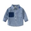 Boys Denim Shirt Long Sleeve Pocket Design Casual Button Down Collared Autumn Fashion Top Clothing for Toddler and Kids