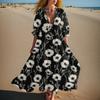 Women's Summer Fashion V-neck Retro Floral Print Short Sleeved Beach Dress With Lace Patchwork Dress
