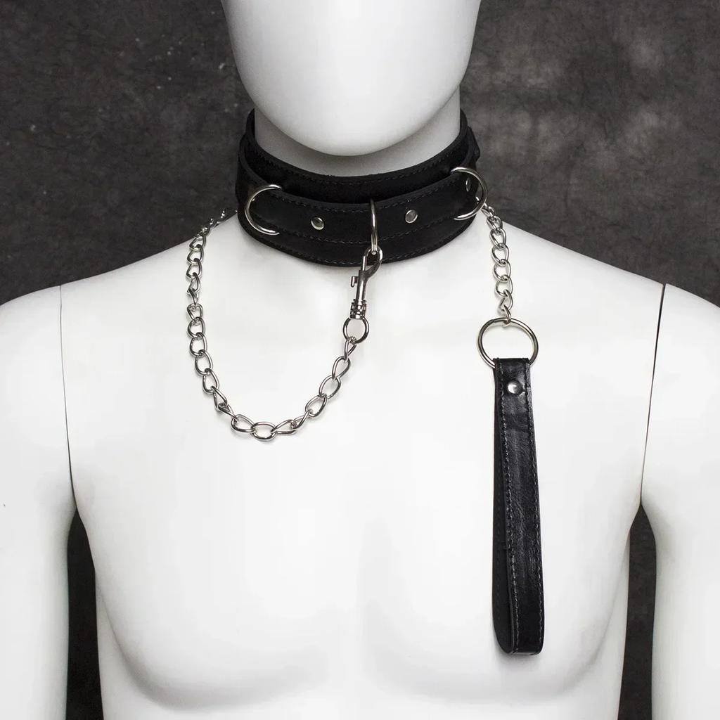 Fetish Erotic Toy Adult Game Sex Toy Sexy Female Erotic Black Leather Collar BDSM Restraint Belt Neck Set Slave