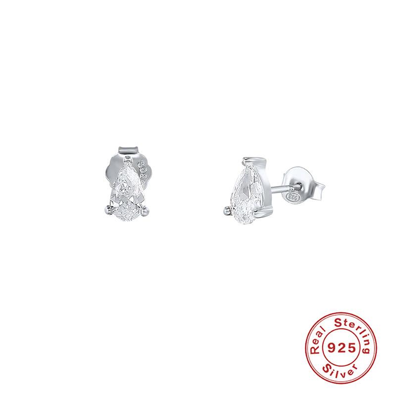 Simple Color Diamond-Set Temperament Commuter Water Drop Ins Wind S925 Sterling Silver Office Worker Stud Earrings