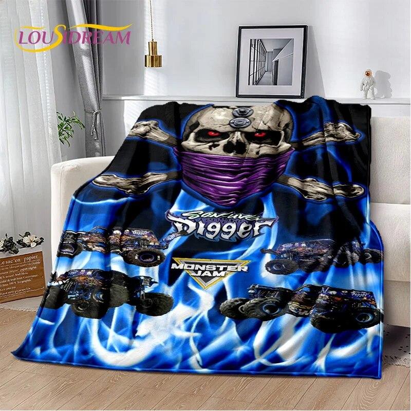 Cartoon Monster Jam 3D Monster Truck Blanket,Soft Throw Blanket for Home Bedroom Bed Sofa Picnic Travel Office Cover Blanket Kid