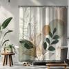 1pc Modern leaf pattern shower curtain, polyester fabric, machine washable, with hooks, suitable for bathroom décor.